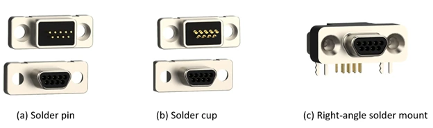 Figure 3:  Three types of solder terminations in a MICRO-D